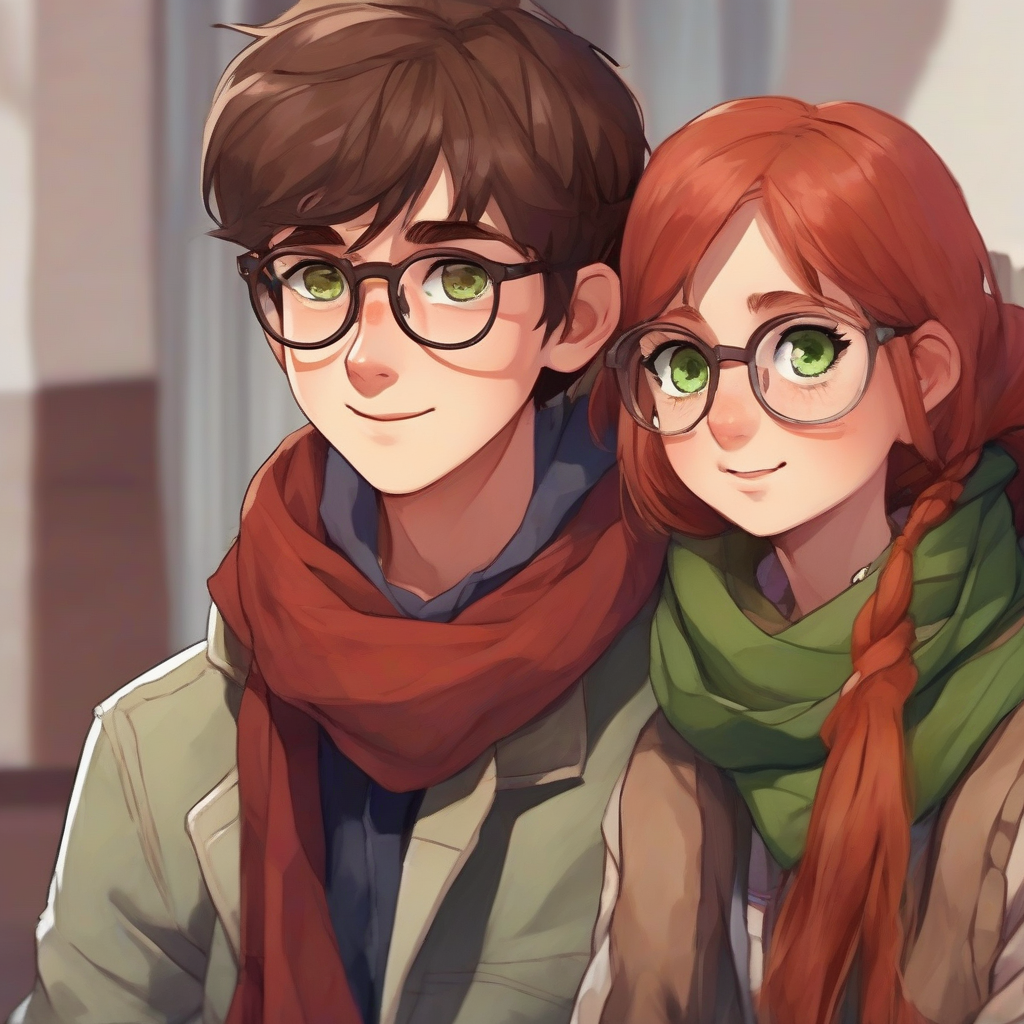 dark brown boy 1m50 next to redhead girl with round glasses by मुफ्त एआई छवि जनरेटर - बिना लॉगिन के✨ | AIGAZOU