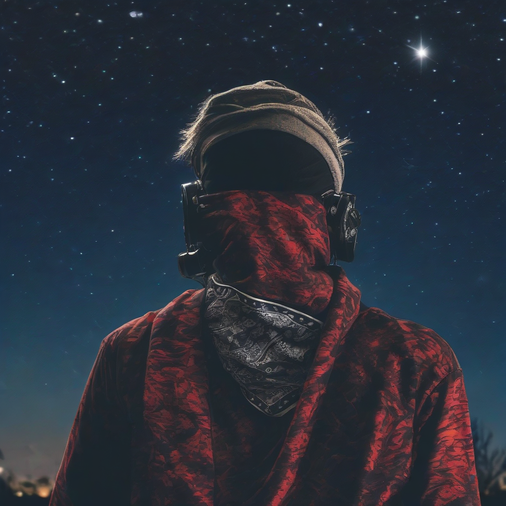 man with bandana and mask standing in night sky by मुफ्त एआई छवि जनरेटर - बिना लॉगिन के✨ | AIGAZOU