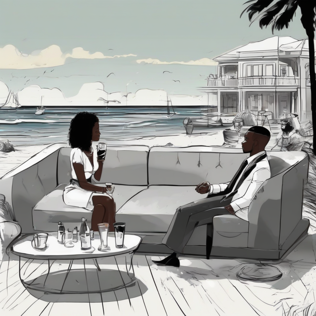 sofa behind the sea drinks and flirt black people by मुफ्त एआई छवि जनरेटर - बिना लॉगिन के✨ | AIGAZOU