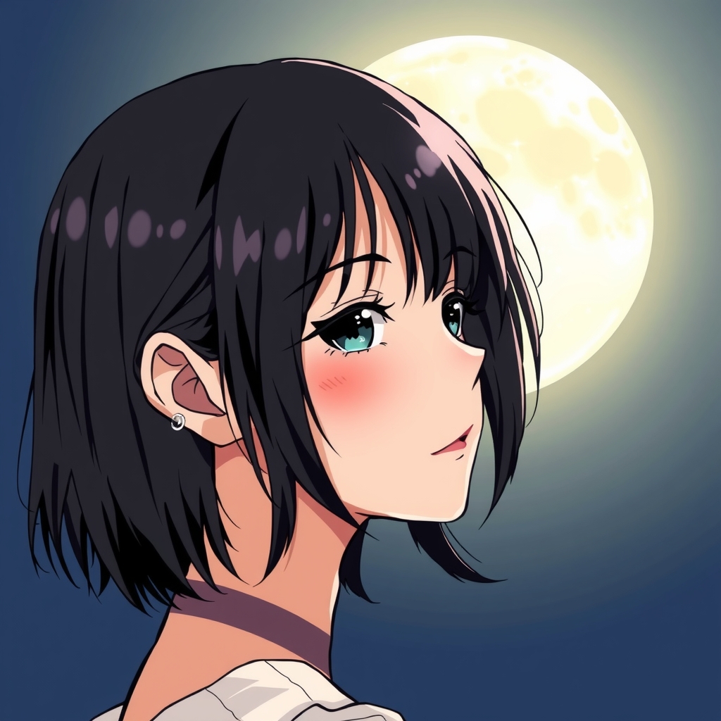 a japanese girl with black hair under a full moon by मुफ्त एआई छवि जनरेटर - बिना लॉगिन के✨ | AIGAZOU