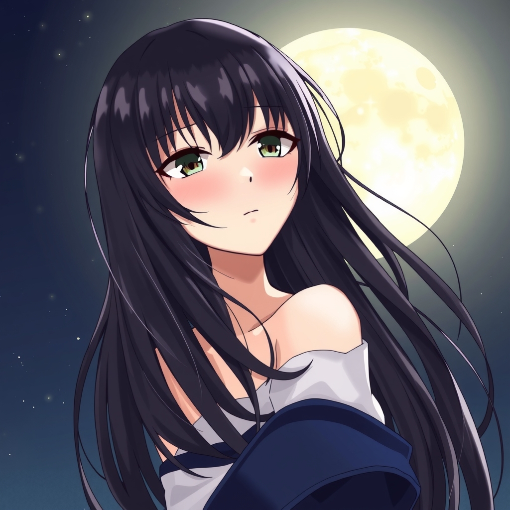 a japanese girl with black hair under a full moon by मुफ्त एआई छवि जनरेटर - बिना लॉगिन के✨ | AIGAZOU