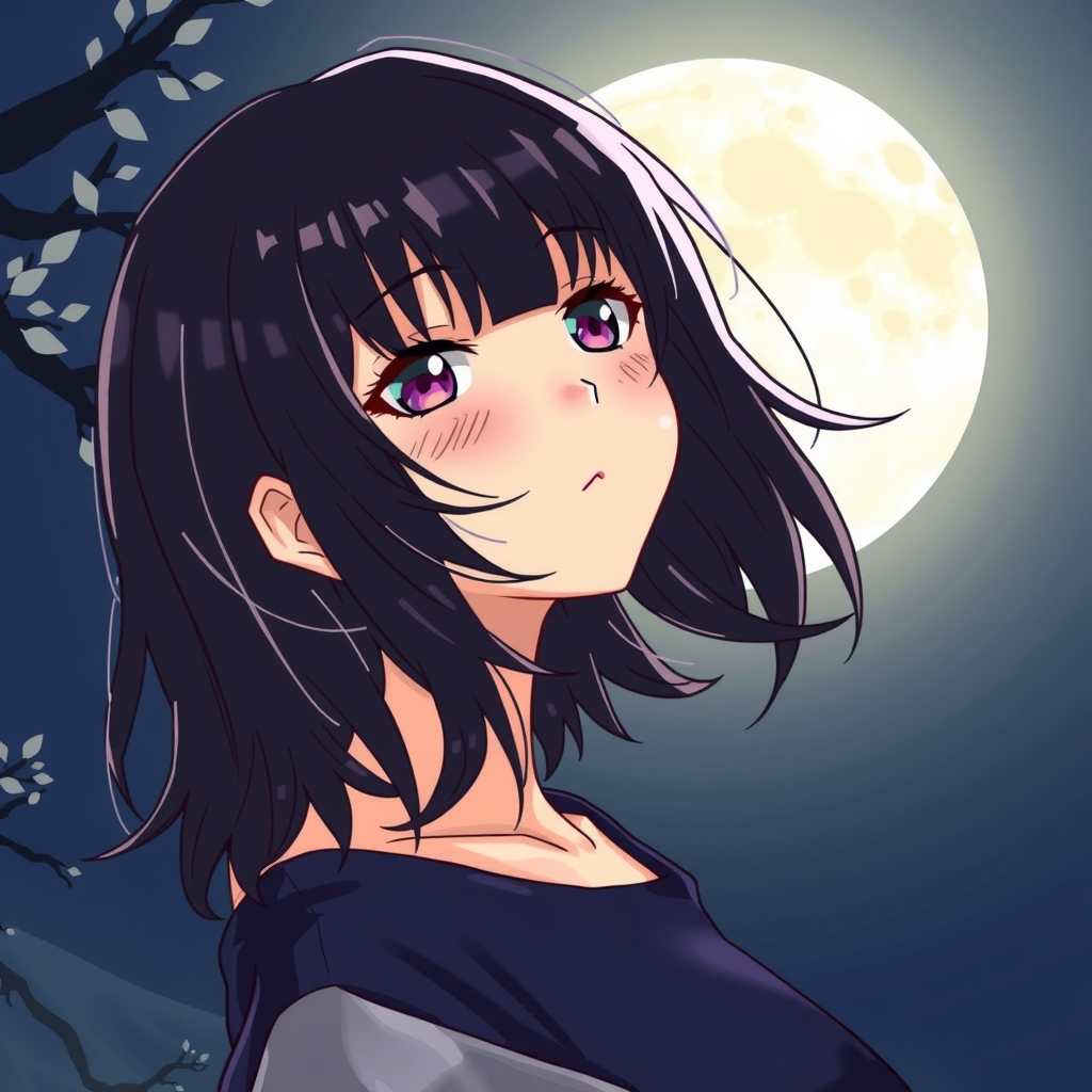 a japanese girl with black hair under a full moon by मुफ्त एआई छवि जनरेटर - बिना लॉगिन के✨ | AIGAZOU