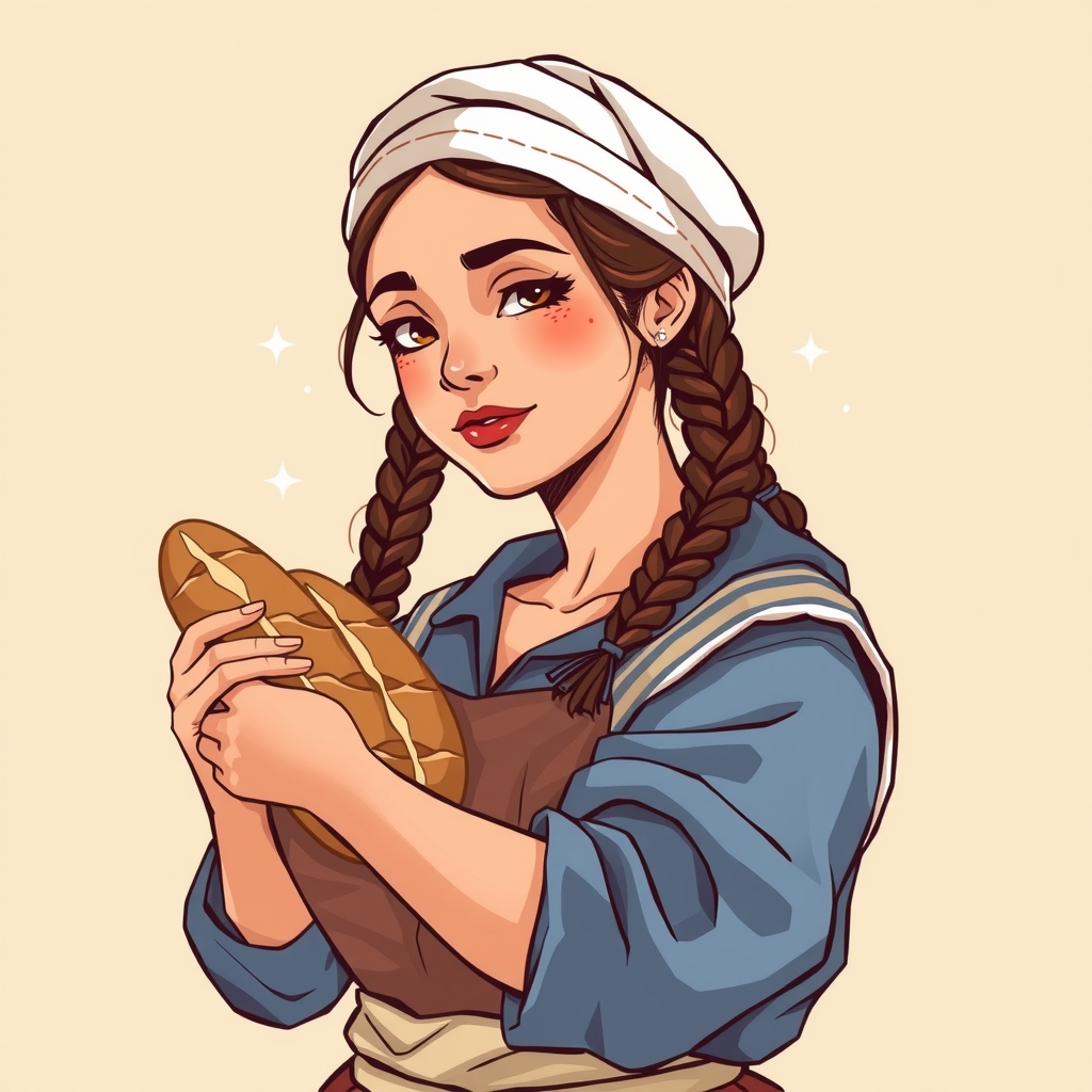 woman with braids carrying bread wearing beret by Générateur d'images par IA gratuit - Aucune connexion nécessaire✨ | AIGAZOU