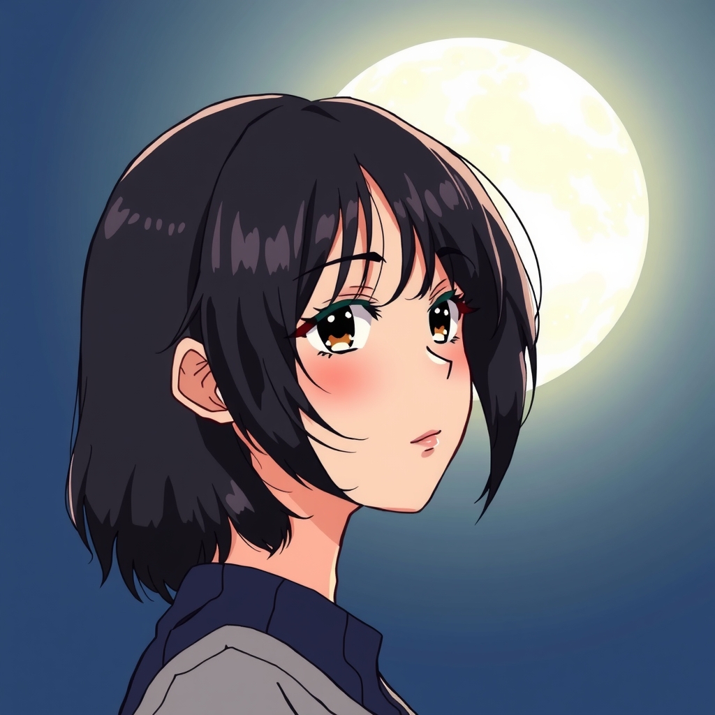 a japanese girl with black hair under a full moon by Générateur d'images par IA gratuit - Aucune connexion nécessaire✨ | AIGAZOU