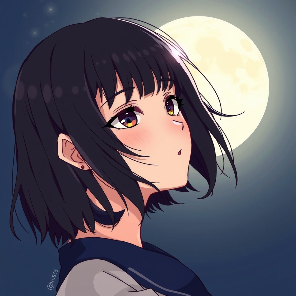 a black haired japanese girl under a full moon by मुफ्त एआई छवि जनरेटर - बिना लॉगिन के✨ | AIGAZOU