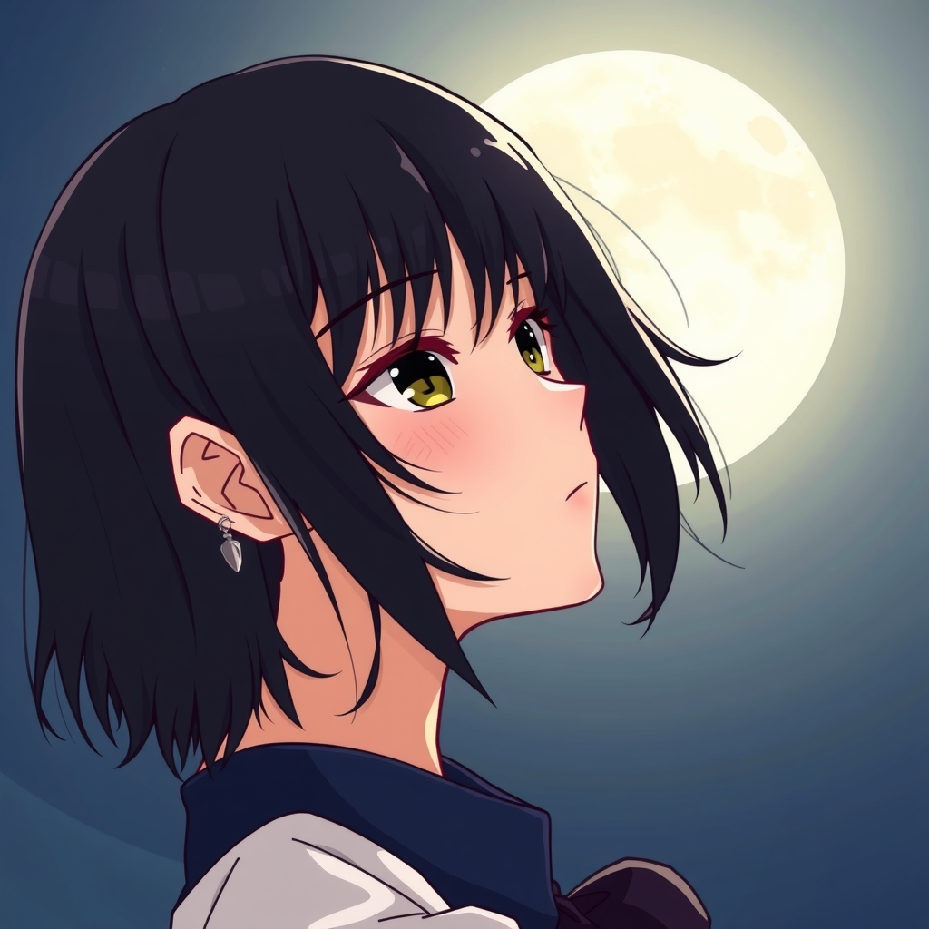 a japanese girl with black hair under a full moon by मुफ्त एआई छवि जनरेटर - बिना लॉगिन के✨ | AIGAZOU