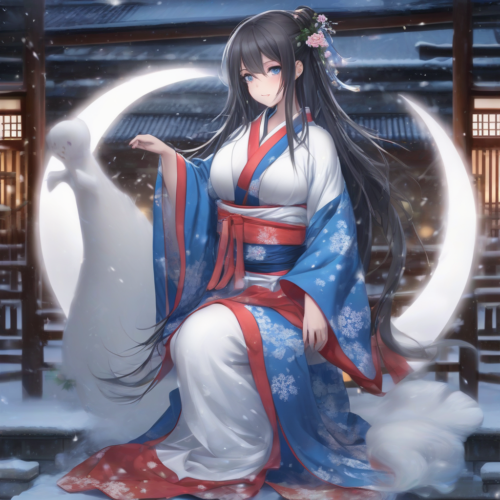 large breasts kimono snow woman ghost blue eyes long straight hair full figure beautiful breasts beautiful buttocks full body white by Free AI Image Generator & Maker - No login required✨ | AIGAZOU