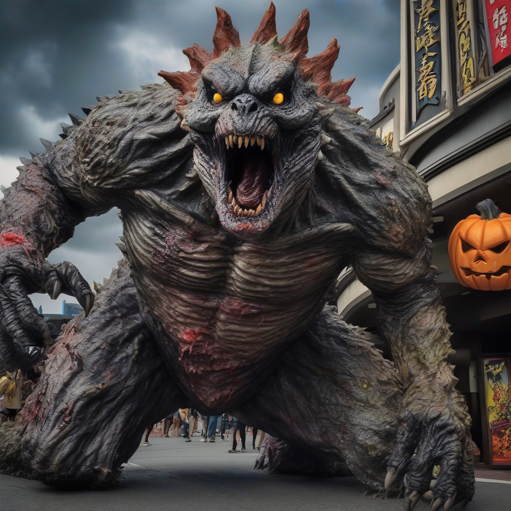 universal studios japan halloween zombie godzilla edition by Free AI Image Generator & Maker - No login required✨ | AIGAZOU