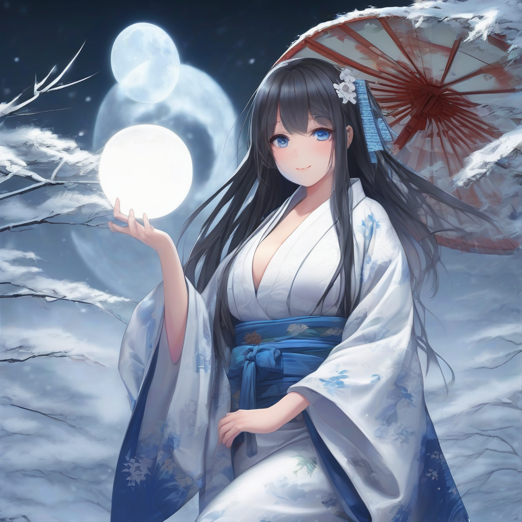 large breasts kimono snow woman ghost blue eyes long straight hair full figure beautiful breasts beautiful buttocks full body white by Free AI Image Generator & Maker - No login required✨ | AIGAZOU