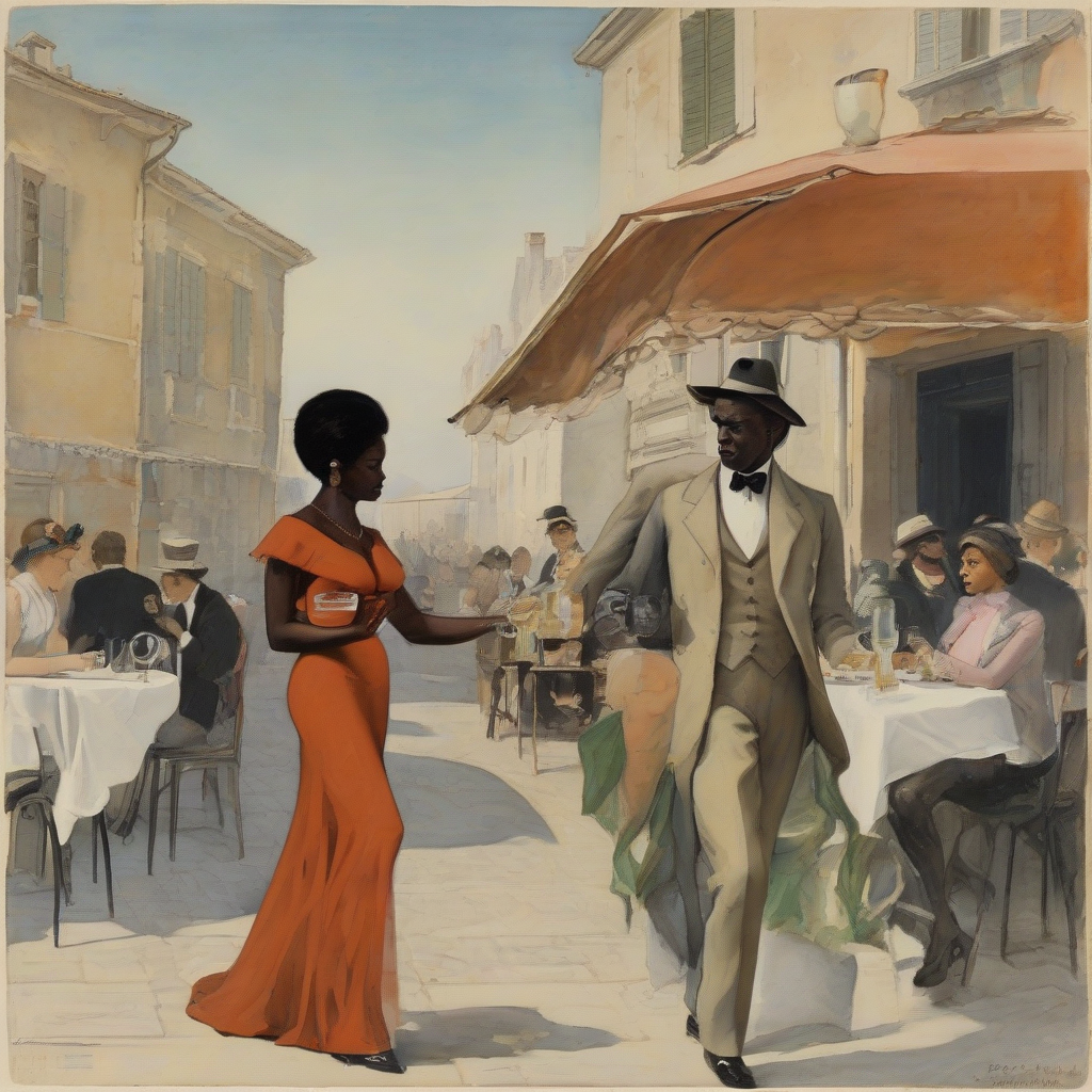 rendezvous galant between a man and a black woman for aperitif by Free AI Image Generator & Maker - No login required✨ | AIGAZOU