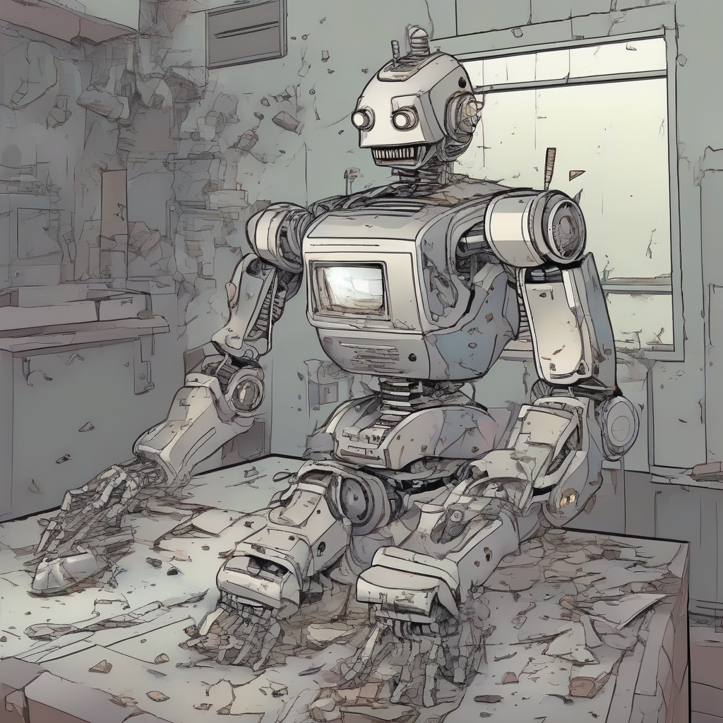 broken robot comic by Free AI Image Generator & Maker - No login required✨ | AIGAZOU