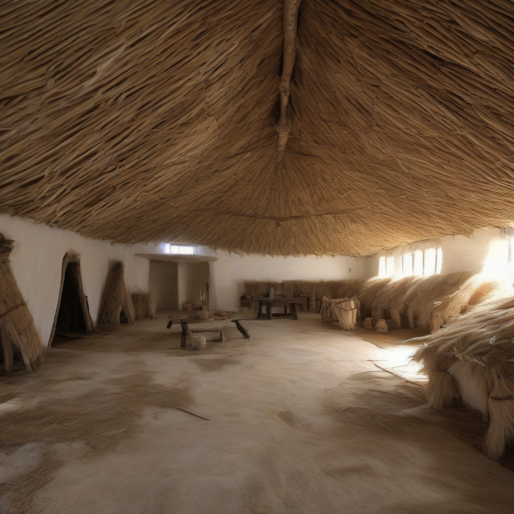 bronze age longhouse 200 sqm white walls reed roof dark by أداة مجانية لإنشاء الصور بالذكاء الاصطناعي - إنشاء الصور بدون تسجيل الدخول | AIGAZOU