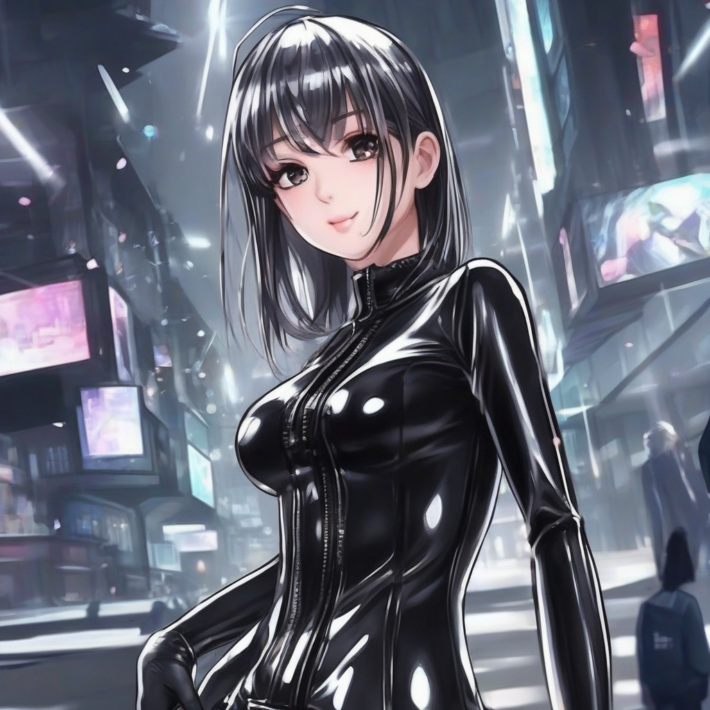 black shiny tight outfit anime style girl by Gerador de imagens com IA gratuito - Sem login necessário✨ | AIGAZOU