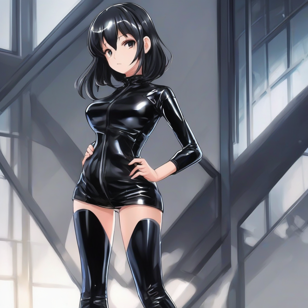 black glossy tight outfit anime girl by 免费AI图像生成工具 | AIGAZOU