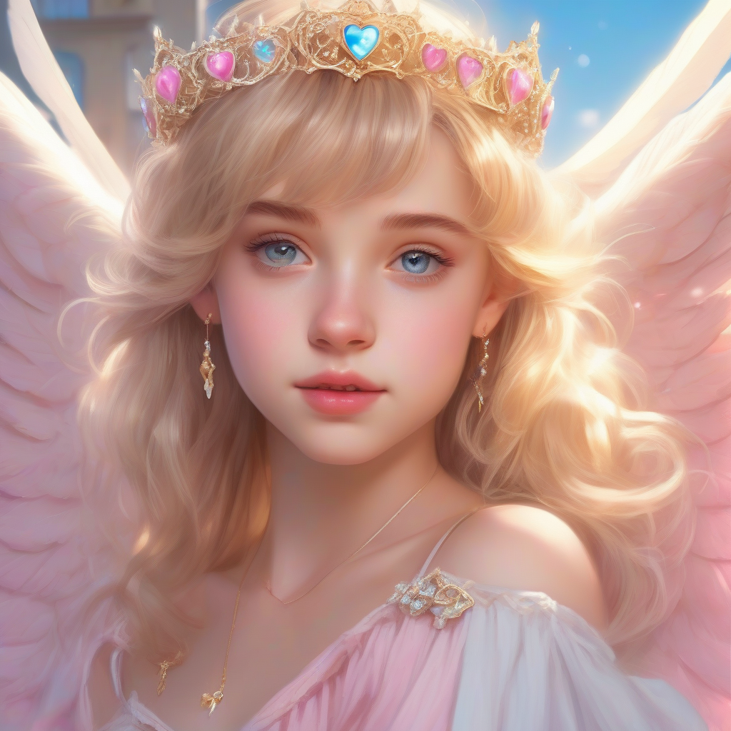 angelic teenage girl with long golden hair and heart shaped jewels by Free AI Image Generator & Maker - No login required✨ | AIGAZOU