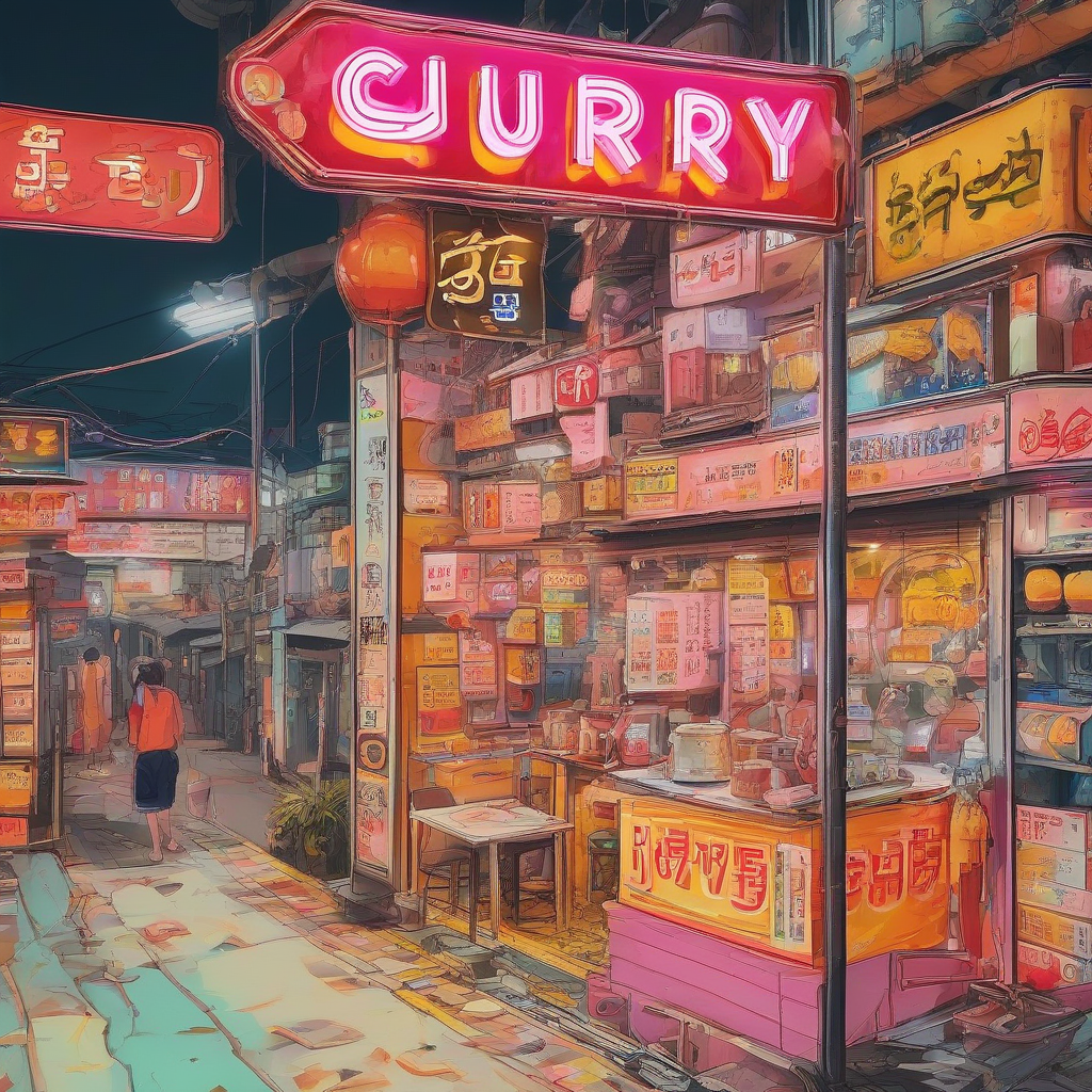 neon sign curry in the center by Gerador de imagens com IA gratuito - Sem login necessário✨ | AIGAZOU