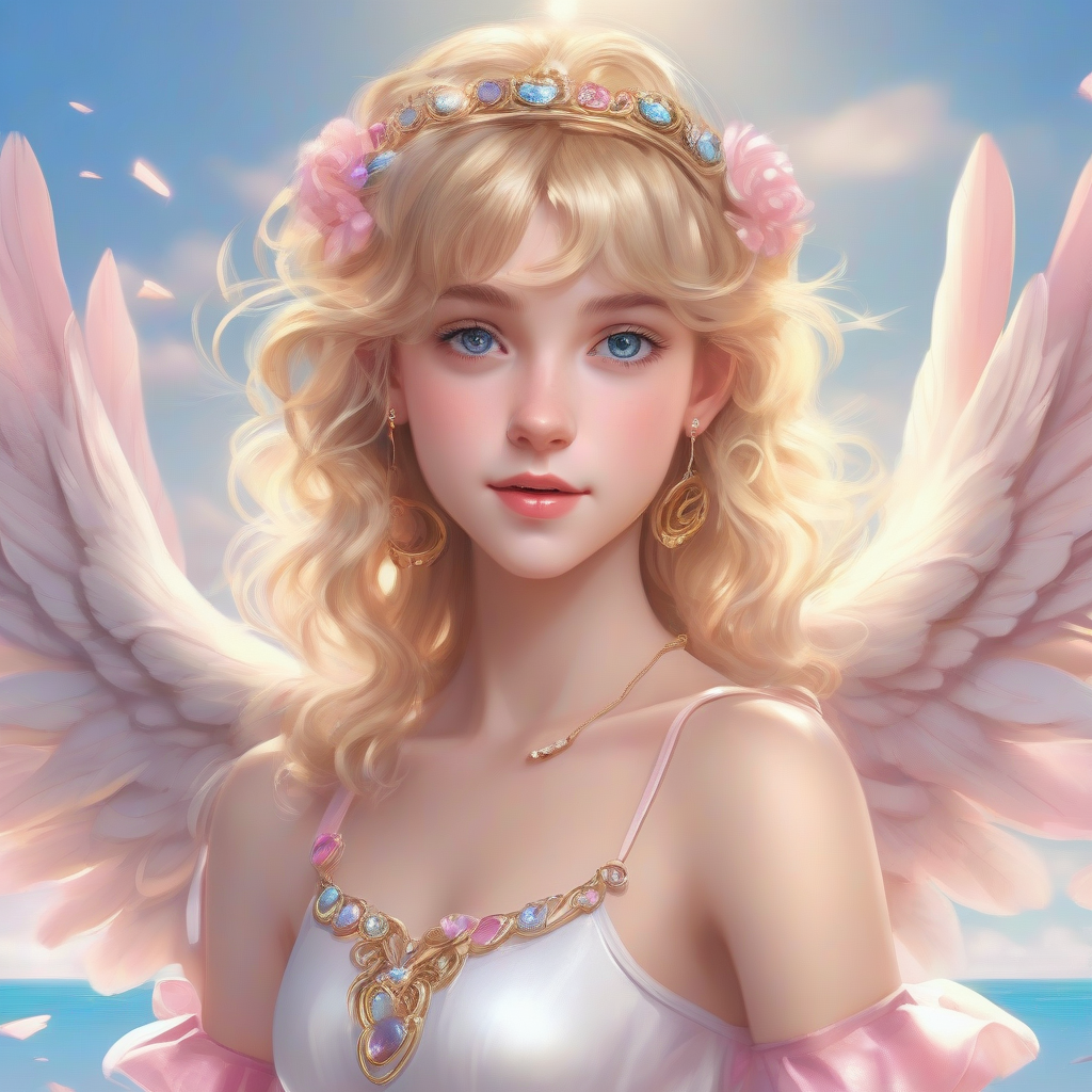 teen angel girl with long blonde hair and pink wings by Free AI Image Generator & Maker - No login required✨ | AIGAZOU