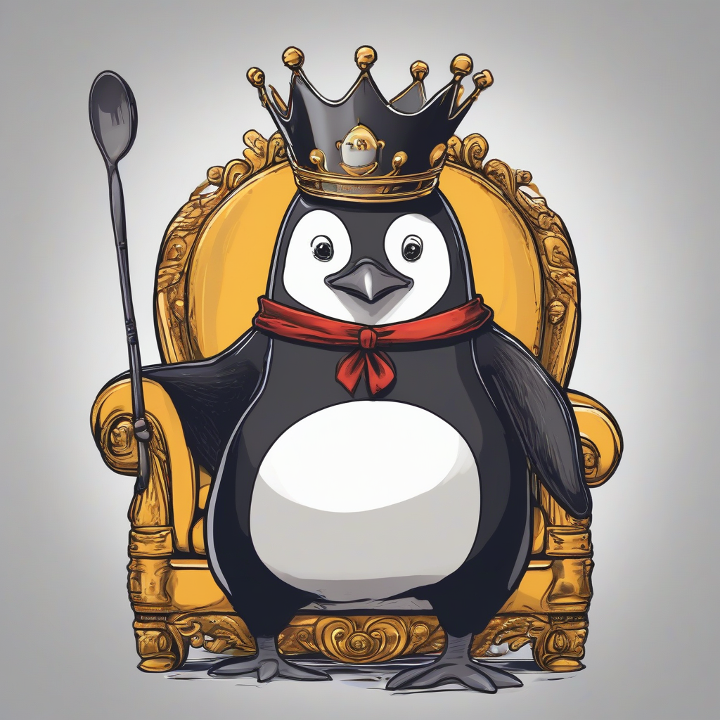 penguin with crown on throne and imposing pan by Free AI Image Generator & Maker - No login required✨ | AIGAZOU