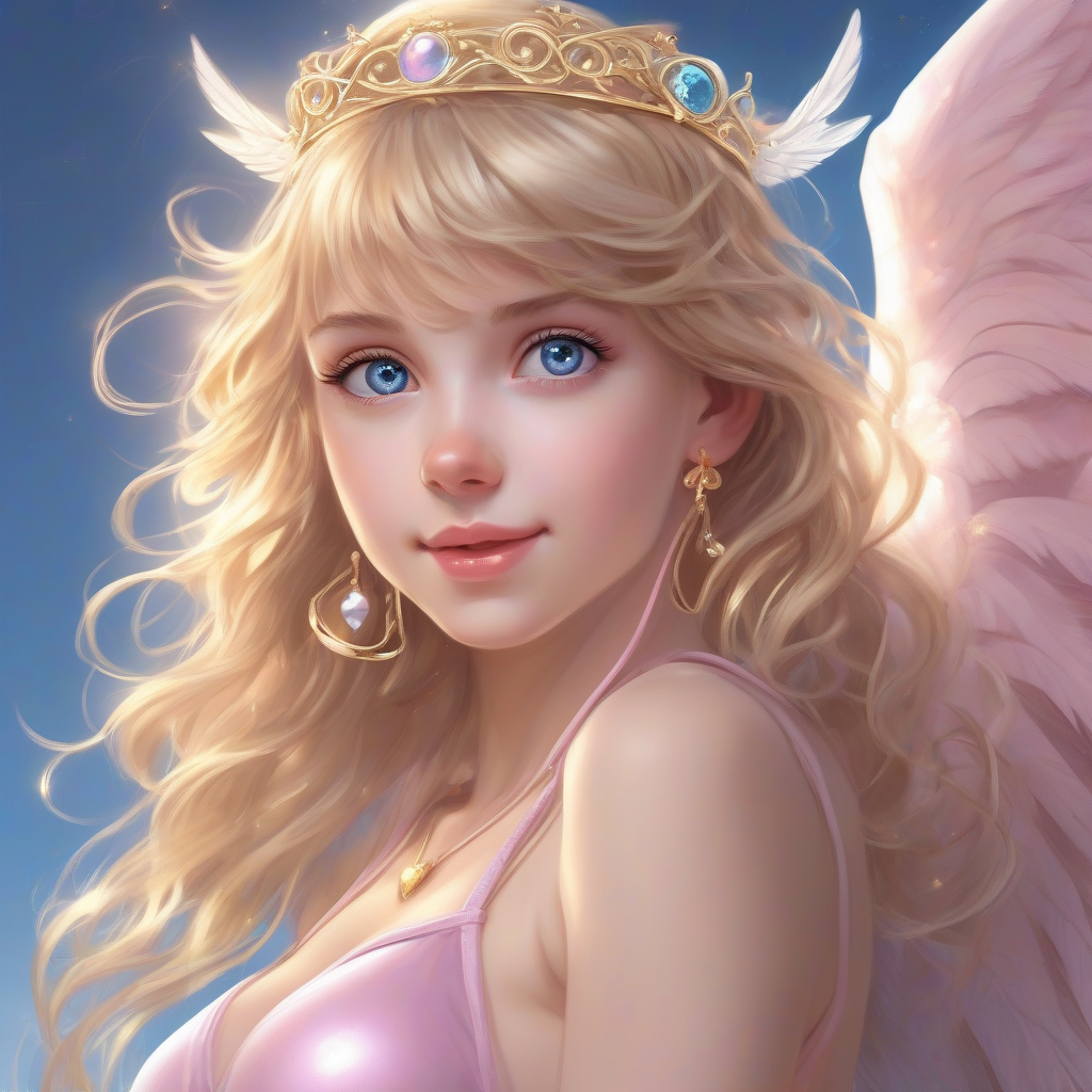 angelic teenage girl with golden tiara and pink wings by मुफ्त एआई छवि जनरेटर - बिना लॉगिन के✨ | AIGAZOU