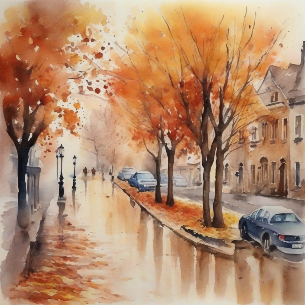 autumn landscape urban area watercolor by मुफ्त एआई छवि जनरेटर - बिना लॉगिन के✨ | AIGAZOU