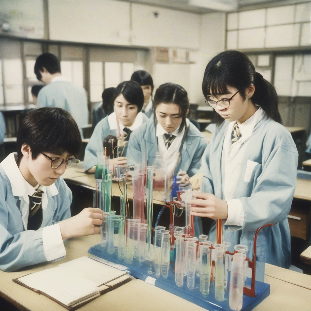 japanese high school science class experiment color image by मुफ्त एआई छवि जनरेटर - बिना लॉगिन के✨ | AIGAZOU