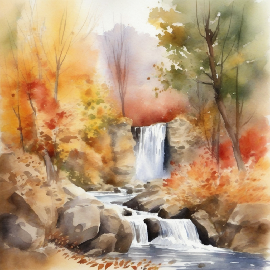 autumn landscape waterfall watercolor by मुफ्त एआई छवि जनरेटर - बिना लॉगिन के✨ | AIGAZOU