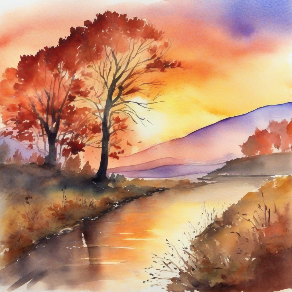 autumn landscape sunset watercolor by मुफ्त एआई छवि जनरेटर - बिना लॉगिन के✨ | AIGAZOU