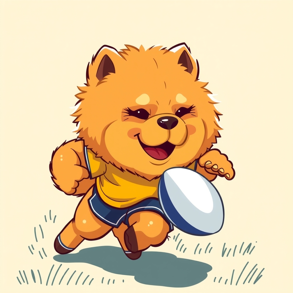 chow chow dog face marshmallow yellow uniform navy shorts rugby by मुफ्त एआई छवि जनरेटर - बिना लॉगिन के✨ | AIGAZOU