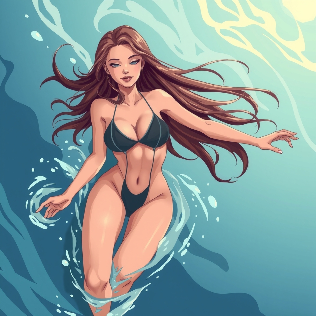 swimming in water beautiful girl in bathing suit long hair by मुफ्त एआई छवि जनरेटर - बिना लॉगिन के✨ | AIGAZOU