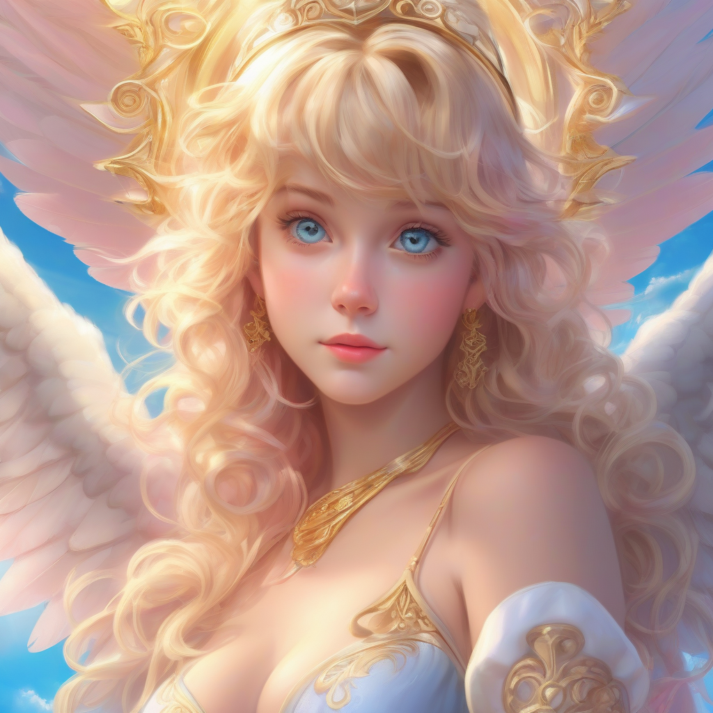 angelic teenage girl with long blonde hair and heavenly background by Free AI Image Generator & Maker - No login required✨ | AIGAZOU