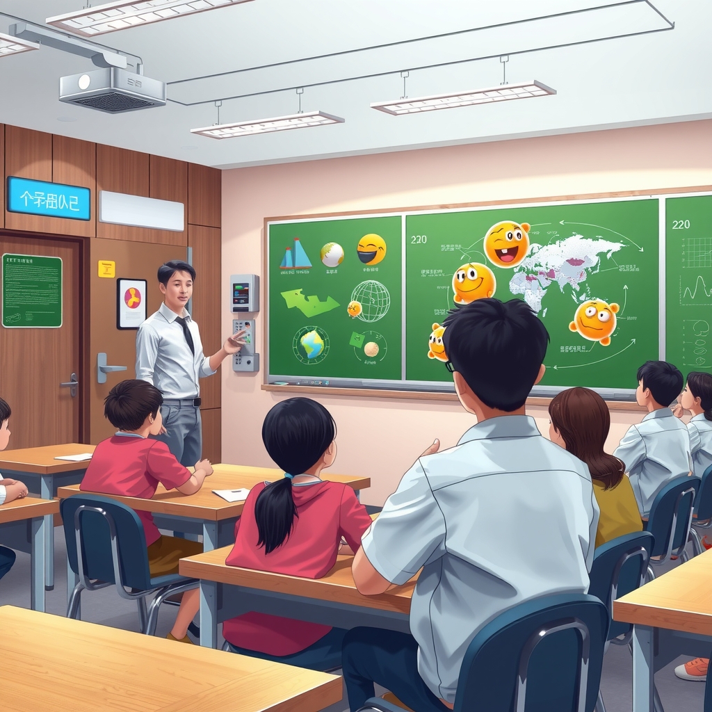 teacher enters classroom records attendance using smart system by Free AI Image Generator & Maker - No login required✨ | AIGAZOU