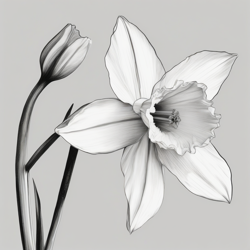 a daffodil blossom in black and white sketch by मुफ्त एआई छवि जनरेटर - बिना लॉगिन के✨ | AIGAZOU