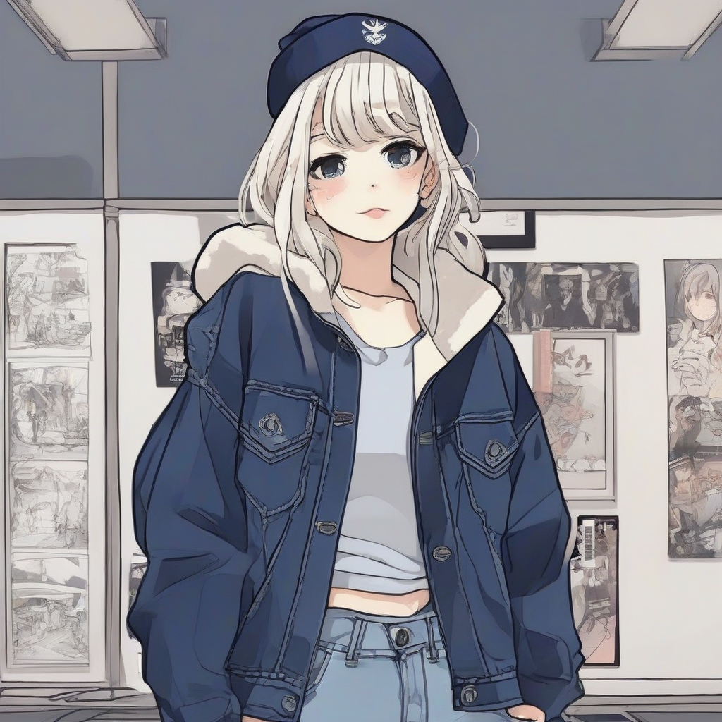 anime style girl wearing navy jeans jacket and jeans by मुफ्त एआई छवि जनरेटर - बिना लॉगिन के✨ | AIGAZOU