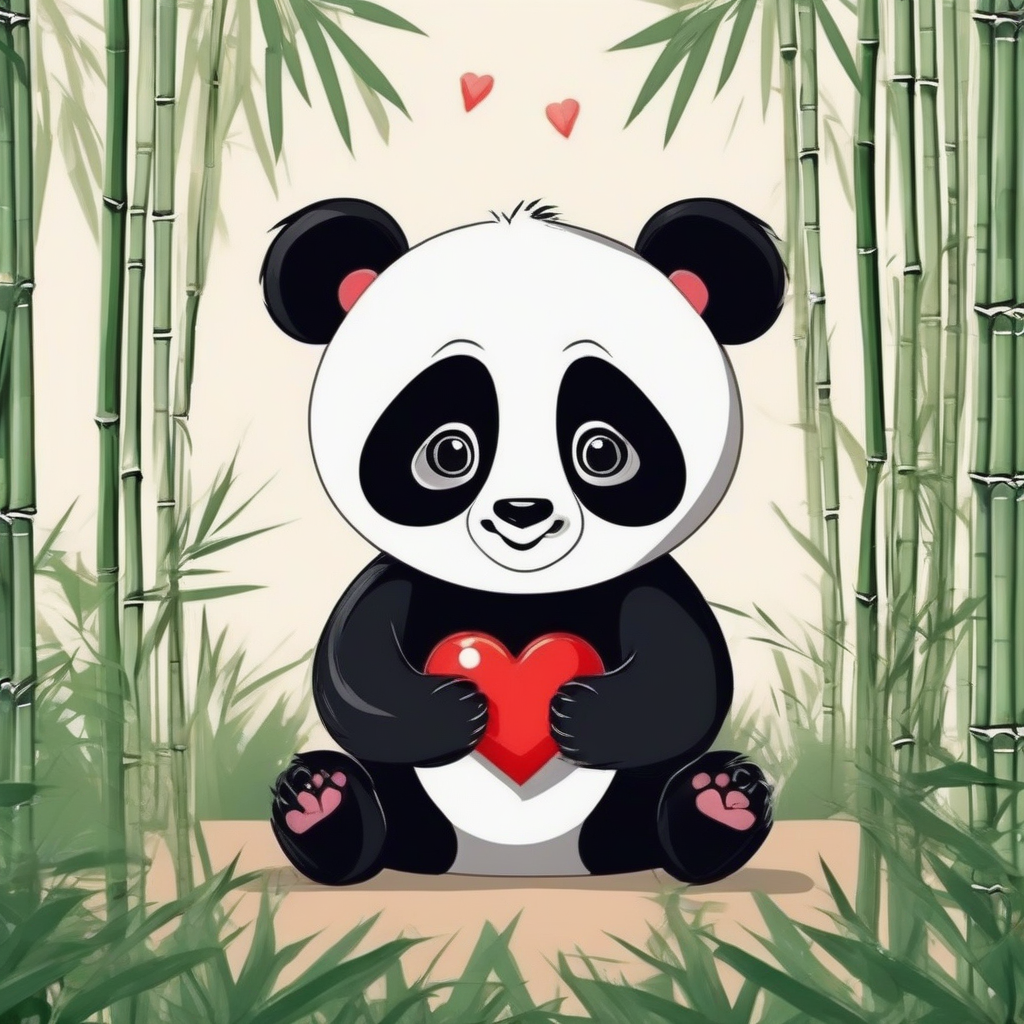 panda baby sits in bamboo forest holding red heart by मुफ्त एआई छवि जनरेटर - बिना लॉगिन के✨ | AIGAZOU