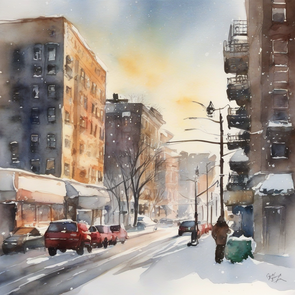 first snow urban landscape watercolor by मुफ्त एआई छवि जनरेटर - बिना लॉगिन के✨ | AIGAZOU