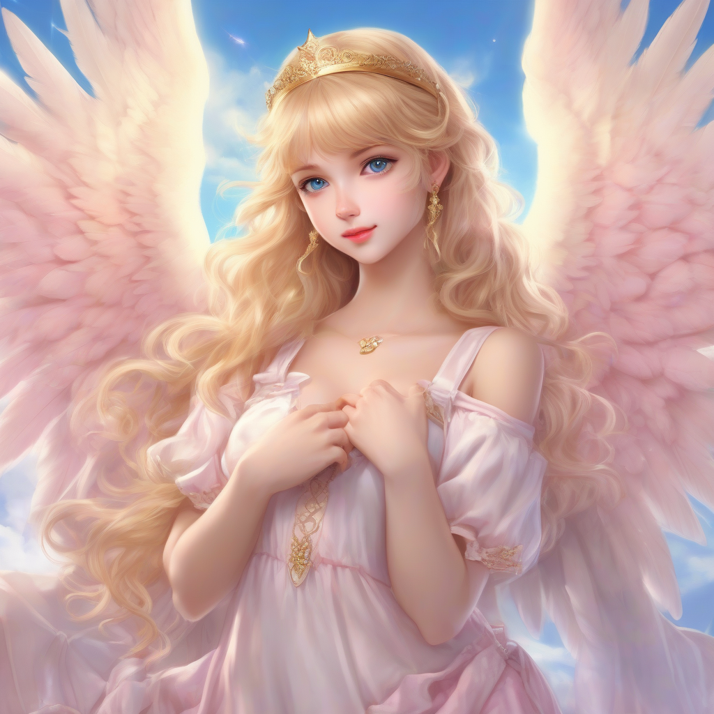 angelic teen girl with long golden hair and heavenly background by Générateur d'images par IA gratuit - Aucune connexion nécessaire✨ | AIGAZOU