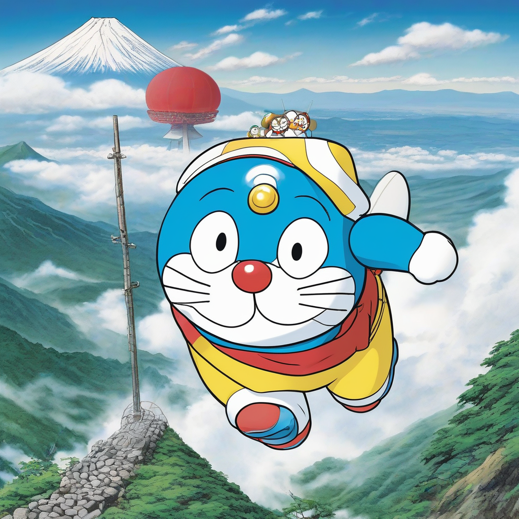 doraemon climbs mount fuji by Générateur d'images par IA gratuit - Aucune connexion nécessaire✨ | AIGAZOU