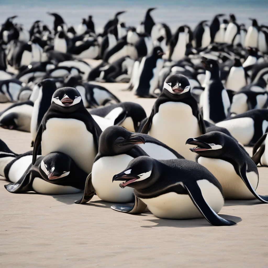 laughing penguins lying on back by Générateur d'images par IA gratuit - Aucune connexion nécessaire✨ | AIGAZOU