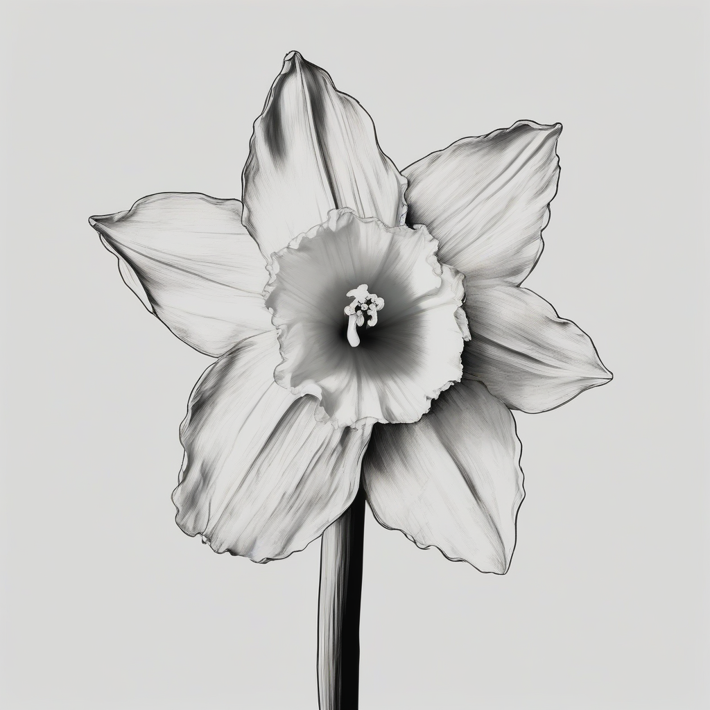 a black and white sketch of a stemless daffodil with a white background by मुफ्त एआई छवि जनरेटर - बिना लॉगिन के✨ | AIGAZOU