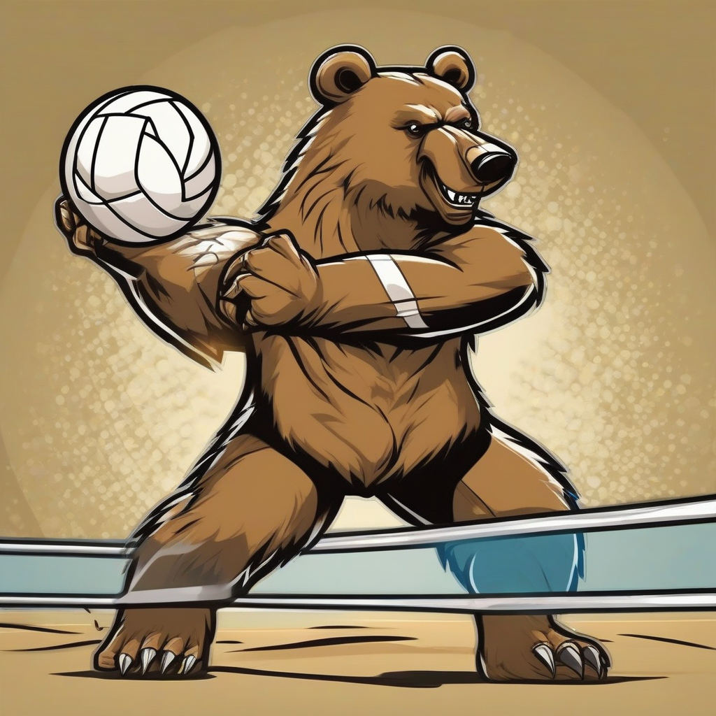 create a comic style image of a bear hitting a volleyball for a team logo named beachbears by मुफ्त एआई छवि जनरेटर - बिना लॉगिन के✨ | AIGAZOU