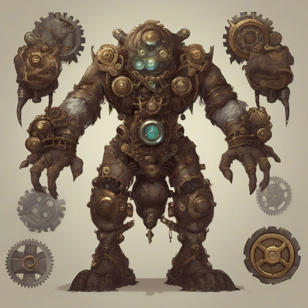 monster game art golem steampunk gigantic gears by मुफ्त एआई छवि जनरेटर - बिना लॉगिन के✨ | AIGAZOU