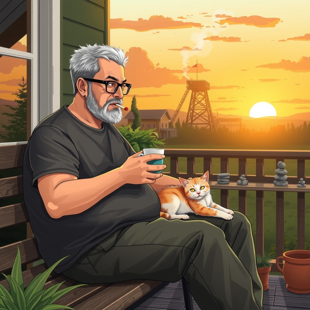 man with short gray hair and cat in garden by मुफ्त एआई छवि जनरेटर - बिना लॉगिन के✨ | AIGAZOU