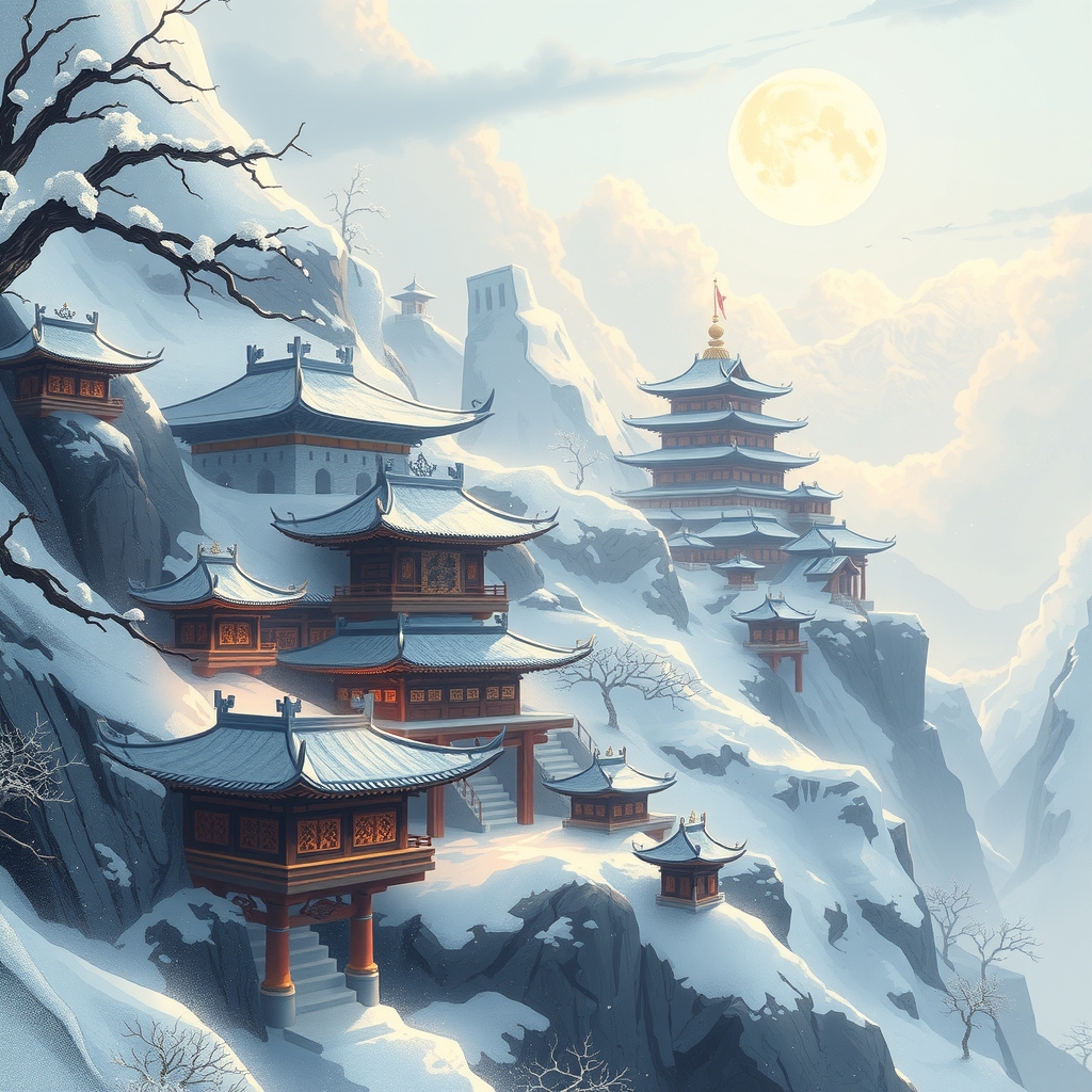 distant snow covered north sea palace in martial arts webtoon by Générateur d'images par IA gratuit - Aucune connexion nécessaire✨ | AIGAZOU