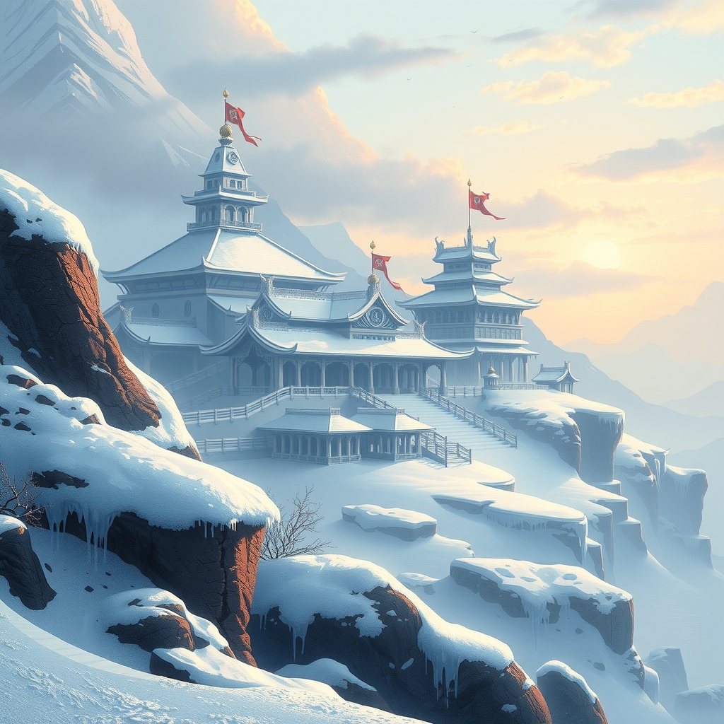 distant snow covered north sea palace in martial arts webtoon by मुफ्त एआई छवि जनरेटर - बिना लॉगिन के✨ | AIGAZOU