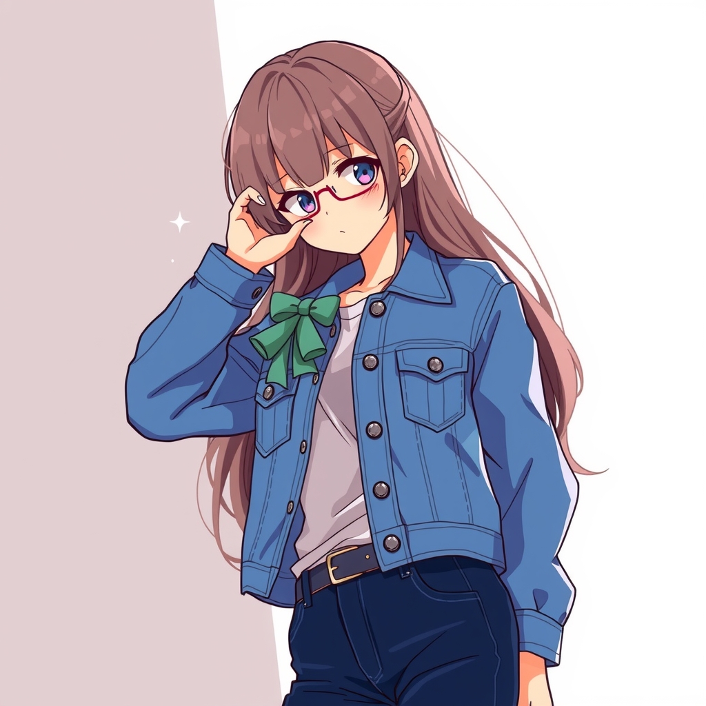 anime style girl in blue jeans jacket and navy high waist jeans by मुफ्त एआई छवि जनरेटर - बिना लॉगिन के✨ | AIGAZOU