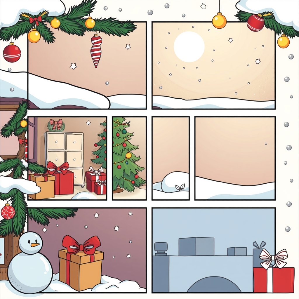 a 6 panel comic strip with empty panels on the theme of christmas by Générateur d'images par IA gratuit - Aucune connexion nécessaire✨ | AIGAZOU