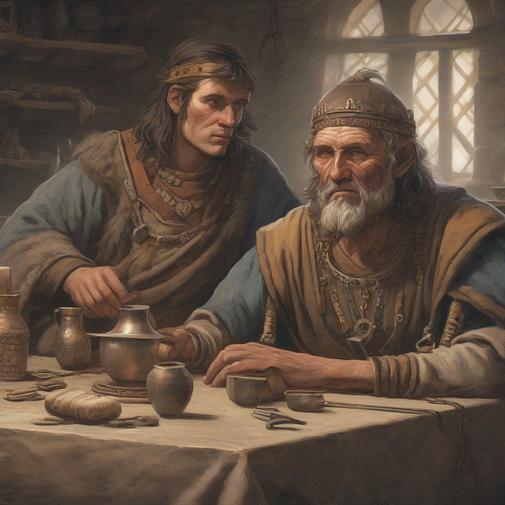 an old bronze age nobleman and his twenty two year old son by 免费AI图像生成工具 | AIGAZOU