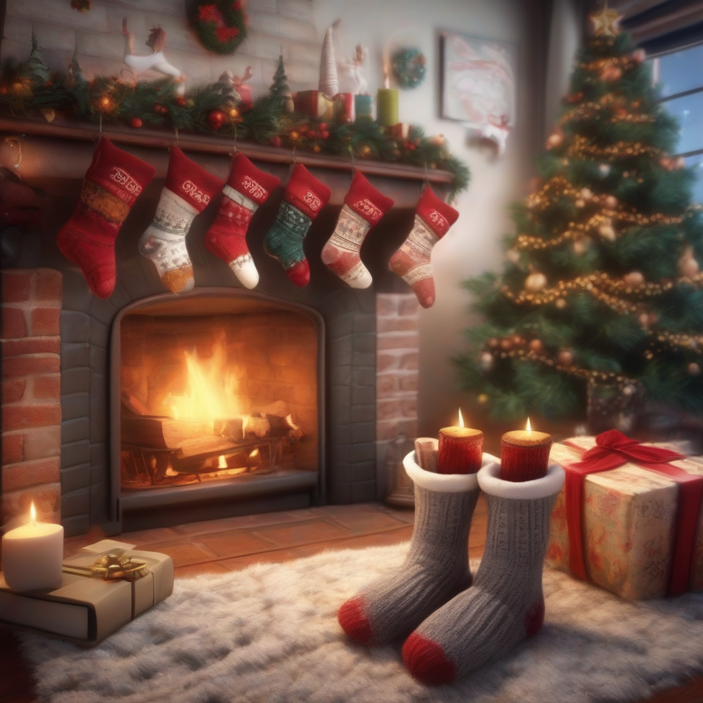 cozy fireplace with surprise socks for calendar by मुफ्त एआई छवि जनरेटर - बिना लॉगिन के✨ | AIGAZOU