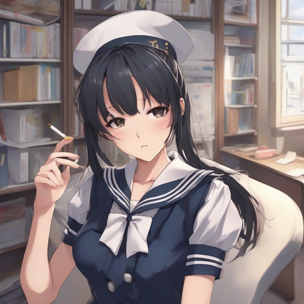 anime high school girl sailor uniform cigarette by 免费AI图像生成工具 | AIGAZOU