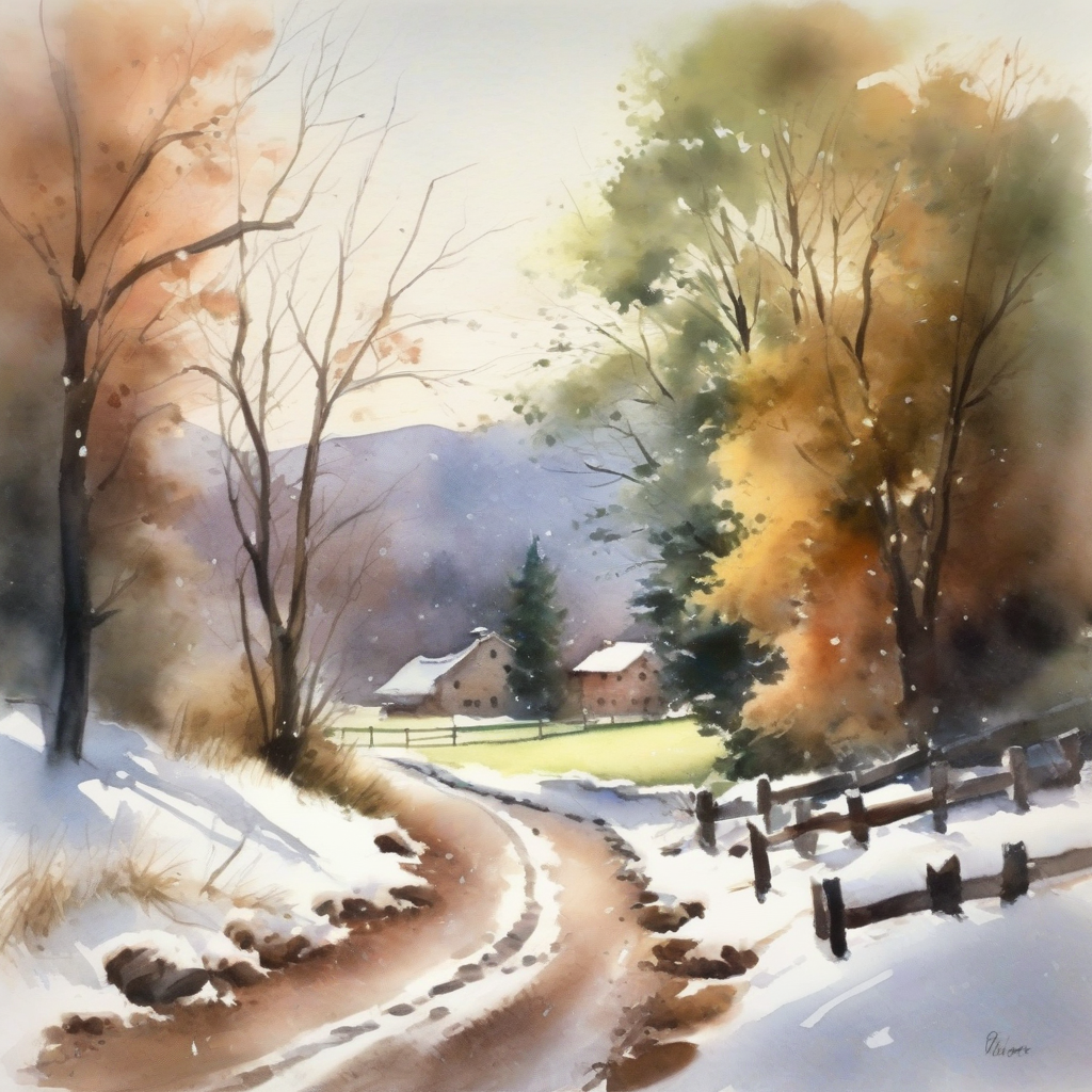 first snow pasture landscape watercolor by मुफ्त एआई छवि जनरेटर - बिना लॉगिन के✨ | AIGAZOU